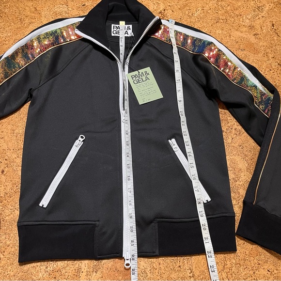 Pam & Gela Wm’s Sequined Stripe Zip Track Jacket In Black NWT Sz 0/XS - Picture 11 of 14